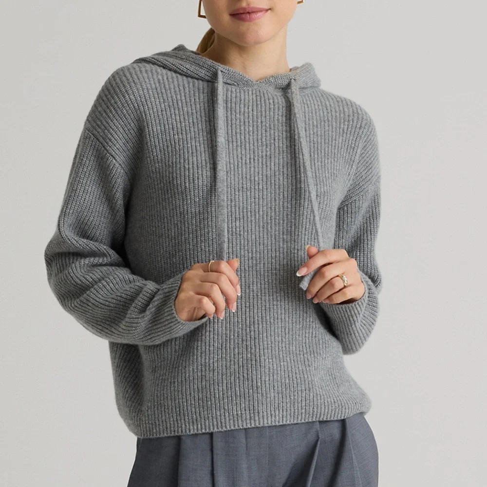 Quince Mongolian Cashmere Fisherman Pullover Hoodie 🩶 SIZE S